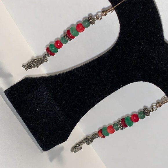 Red Coral and Aventurine Nautical Dangle Earrings - Picture 2 of 7